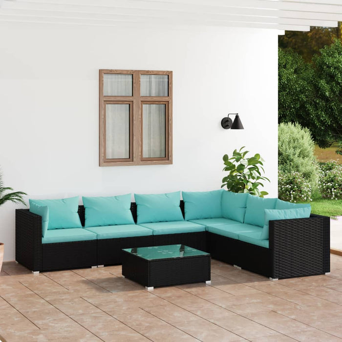 Set mobilier de grădină cu perne, 7 piese, negru, poliratan - WALTI WALTI