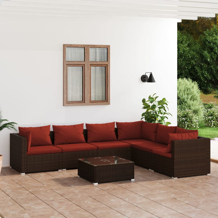 Set mobilier de grădină cu perne, 7 piese, maro, poliratan WALTI