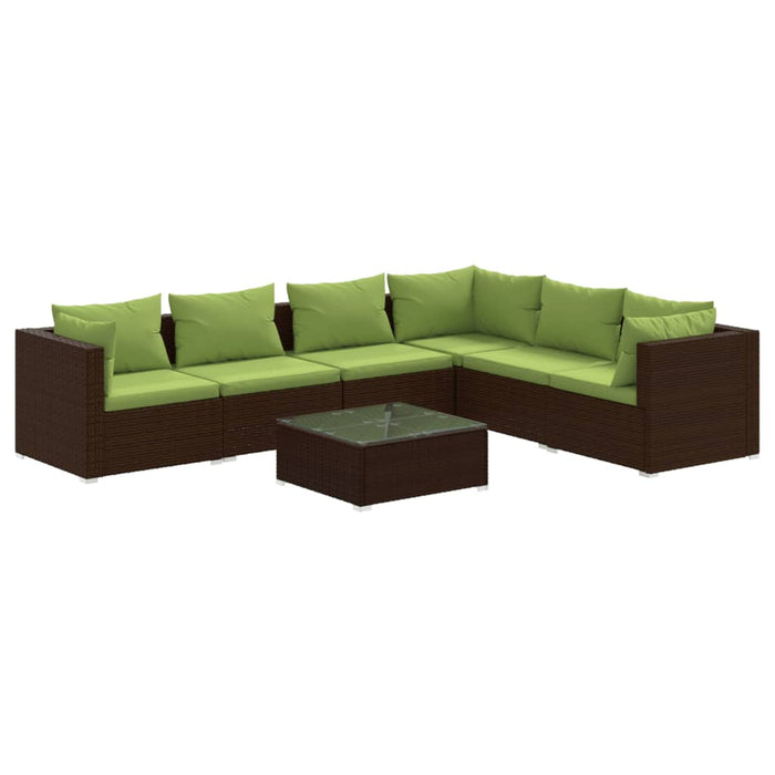 Set mobilier de grădină cu perne, 7 piese, maro, poliratan WALTI