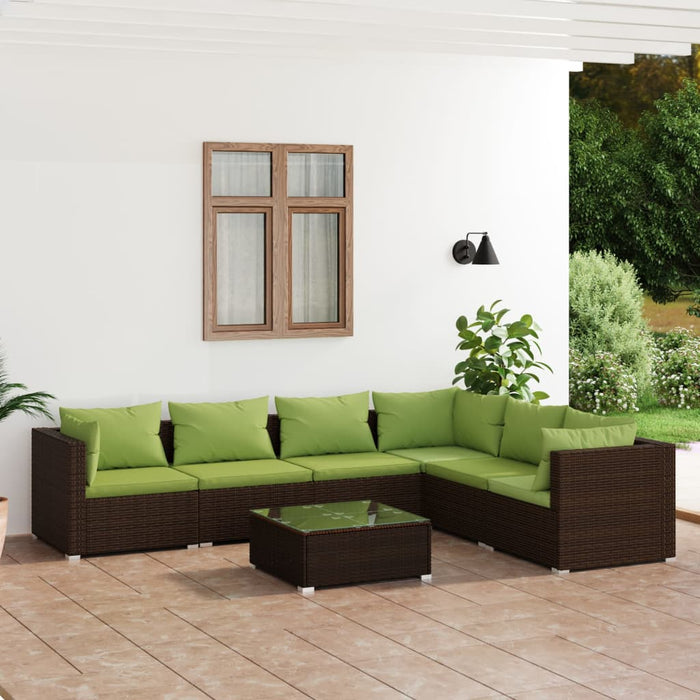 Set mobilier de grădină cu perne, 7 piese, maro, poliratan WALTI