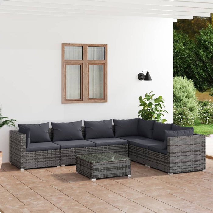 Set mobilier de grădină cu perne, 7 piese, gri, poliratan - WALTI WALTI