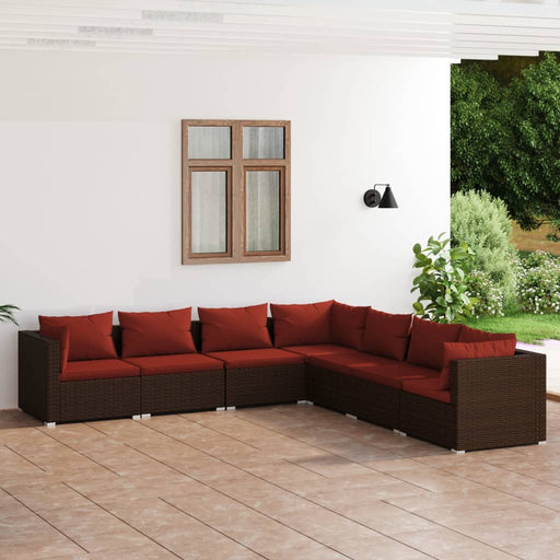 Set mobilier de grădină cu perne, 7 piese, maro, poliratan - WALTI WALTI