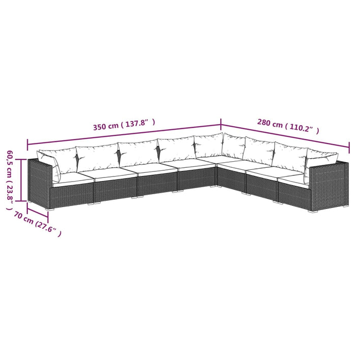 Set mobilier de grădină cu perne, 8 piese, maro, poliratan WALTI