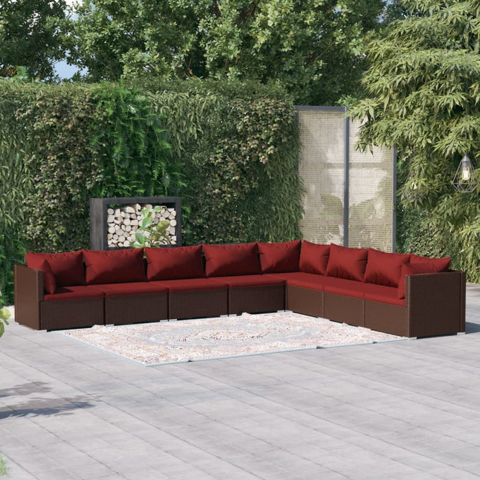 Set mobilier de grădină cu perne, 8 piese, maro, poliratan WALTI