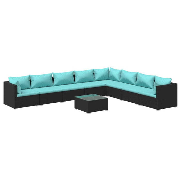 Set mobilier de grădină cu perne, 9 piese, negru, poliratan - WALTI WALTI