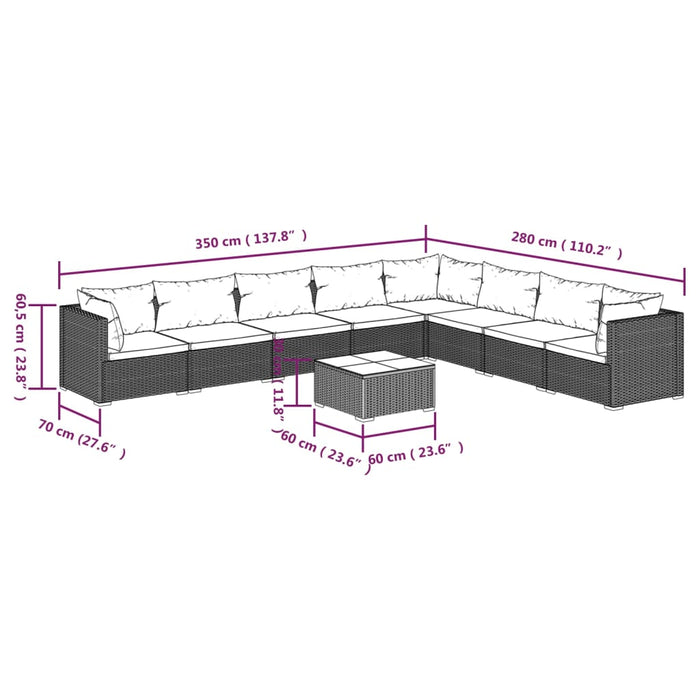 Set mobilier de grădină cu perne, 9 piese, negru, poliratan - WALTI WALTI