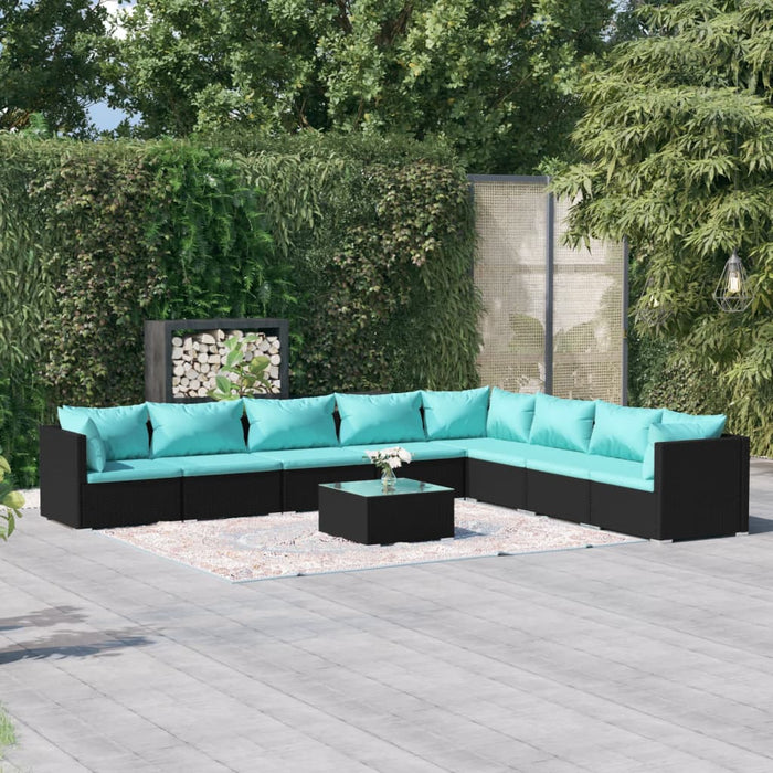 Set mobilier de grădină cu perne, 9 piese, negru, poliratan - WALTI WALTI