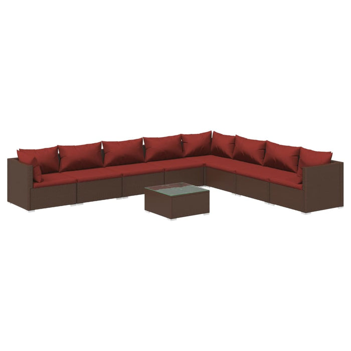Set mobilier de grădină cu perne, 9 piese, maro, poliratan - WALTI WALTI