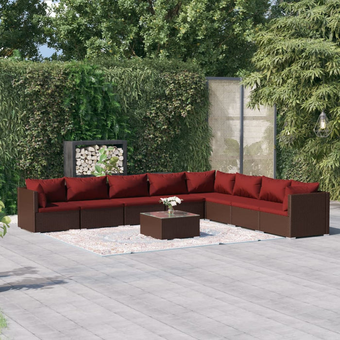 Set mobilier de grădină cu perne, 9 piese, maro, poliratan - WALTI WALTI