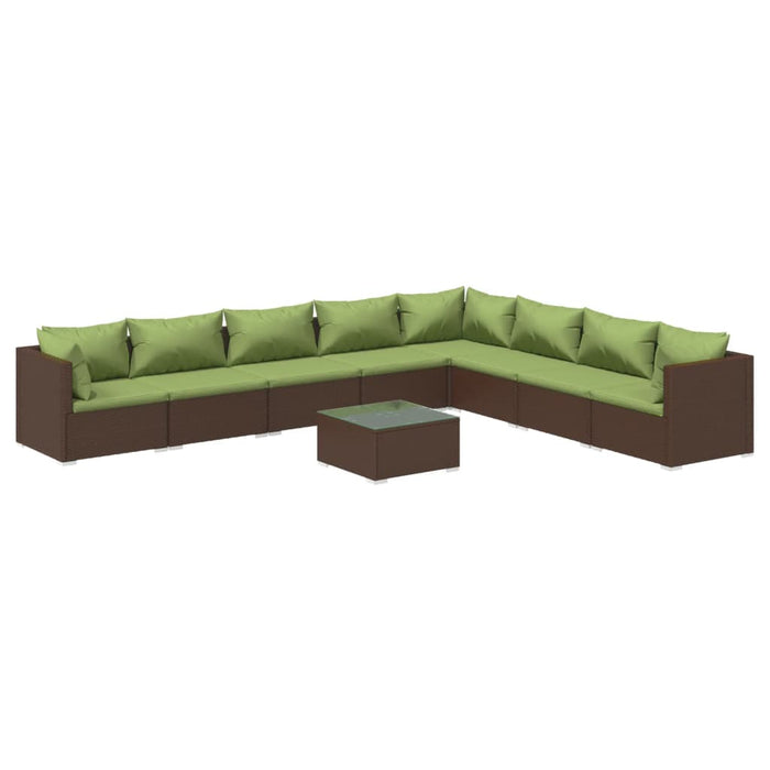 Set mobilier de grădină cu perne, 9 piese, maro, poliratan WALTI