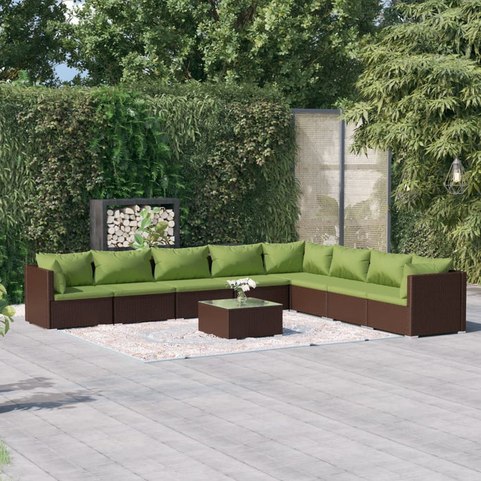 Set mobilier de grădină cu perne, 9 piese, maro, poliratan WALTI