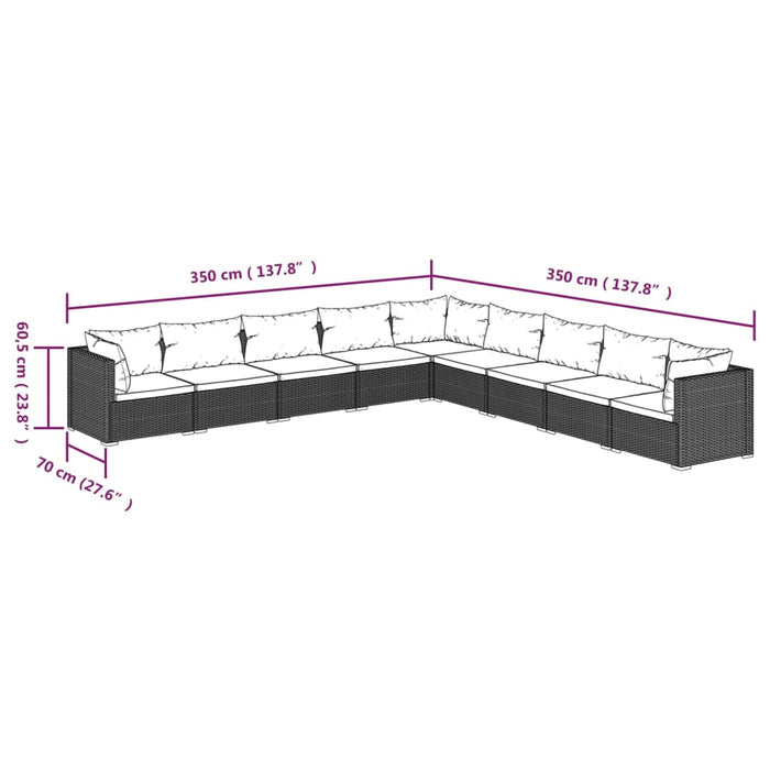 Set mobilier de grădină cu perne, 9 piese, gri, poliratan WALTI