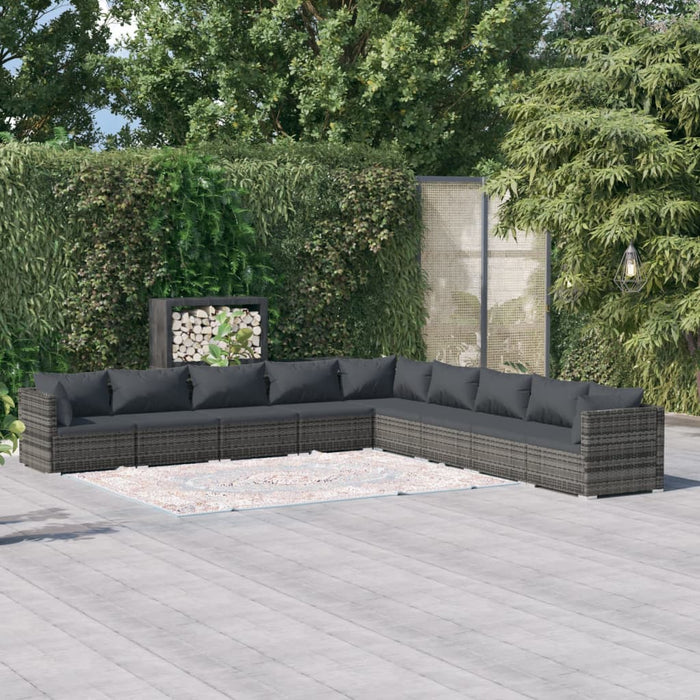 Set mobilier de grădină cu perne, 9 piese, gri, poliratan WALTI
