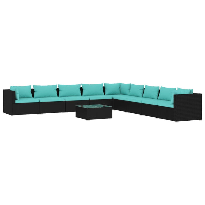 Set mobilier de grădină cu perne, 10 piese, negru, poliratan WALTI