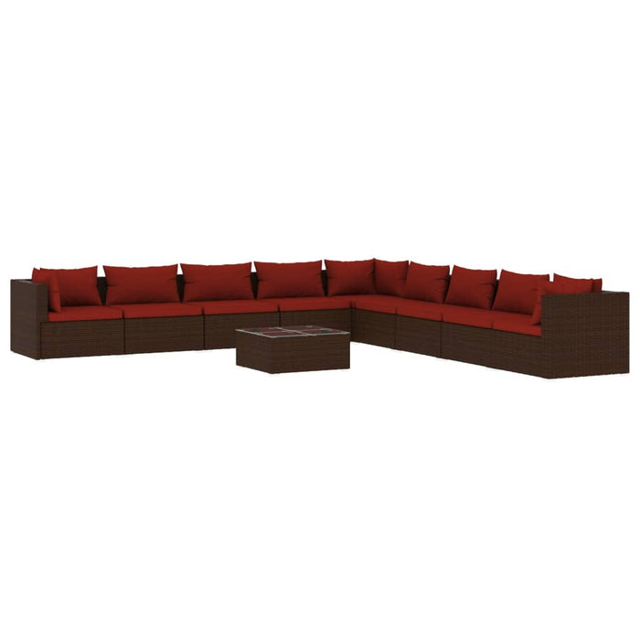 Set mobilier de grădină cu perne, 10 piese, maro, poliratan WALTI