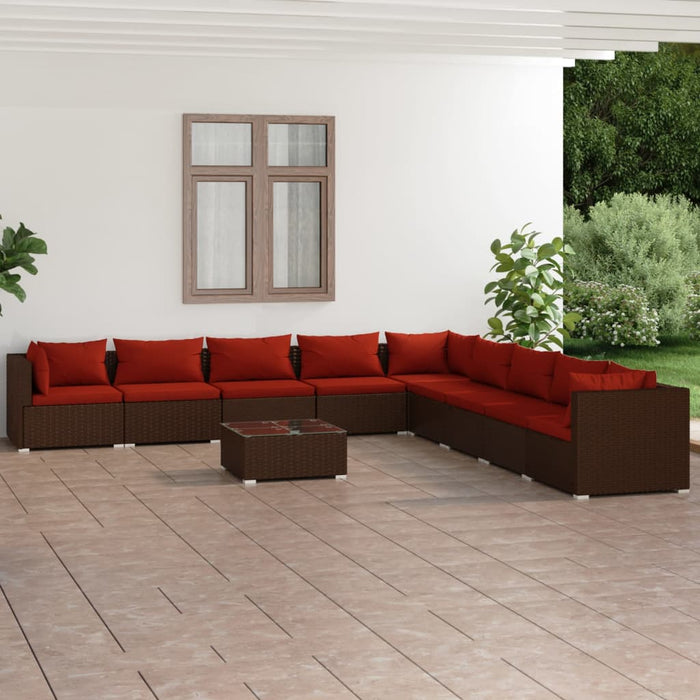 Set mobilier de grădină cu perne, 10 piese, maro, poliratan WALTI