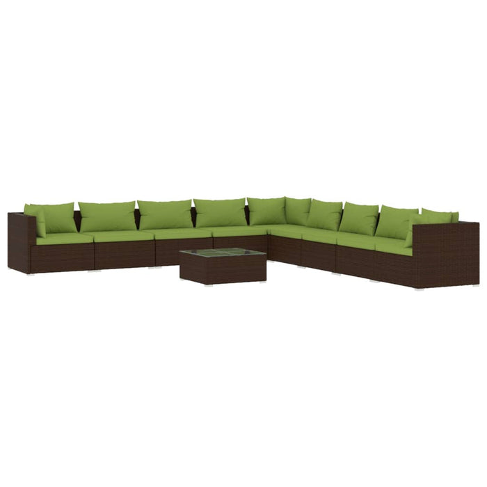 Set mobilier de grădină cu perne, 10 piese, maro, poliratan WALTI