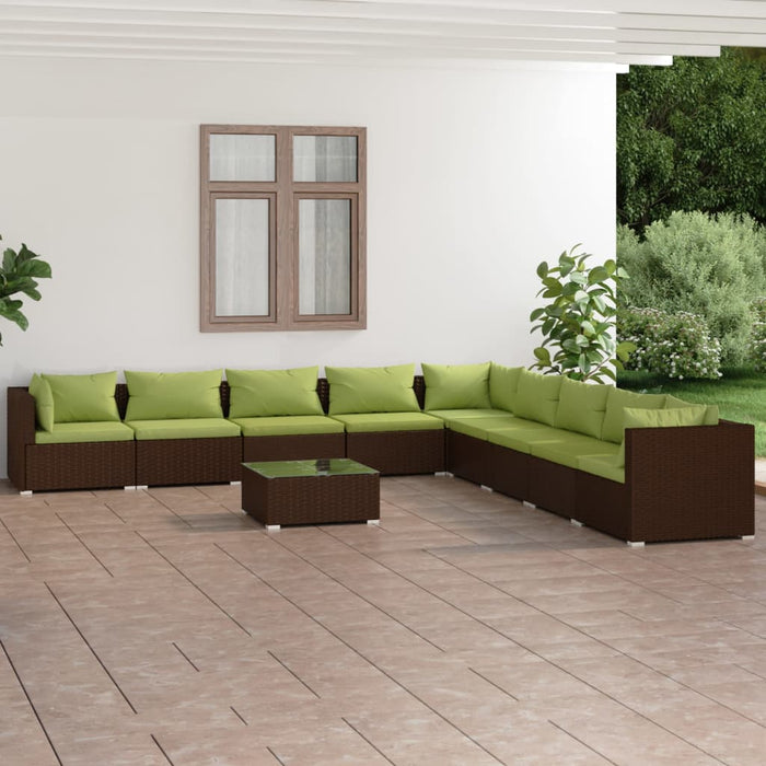 Set mobilier de grădină cu perne, 10 piese, maro, poliratan WALTI