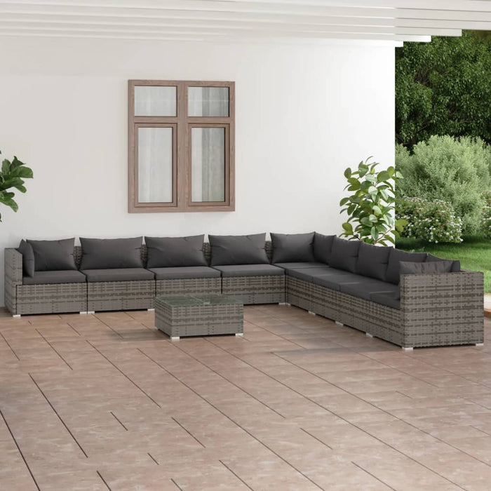 Set mobilier de grădină cu perne, 10 piese, gri, poliratan - WALTI WALTI