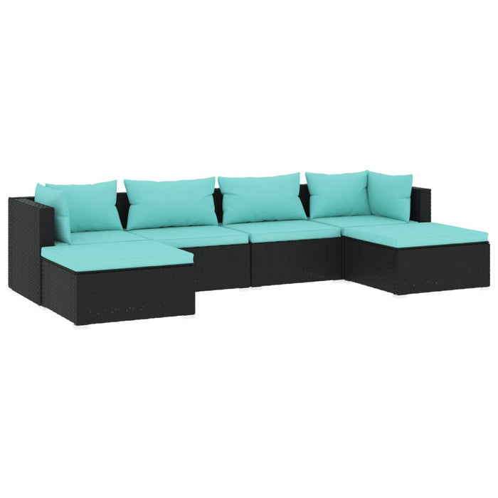 Set mobilier de grădină cu perne, 6 piese, negru, poliratan WALTI