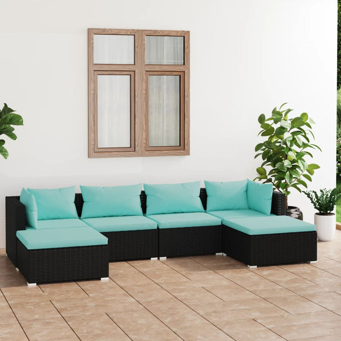 Set mobilier de grădină cu perne, 6 piese, negru, poliratan WALTI