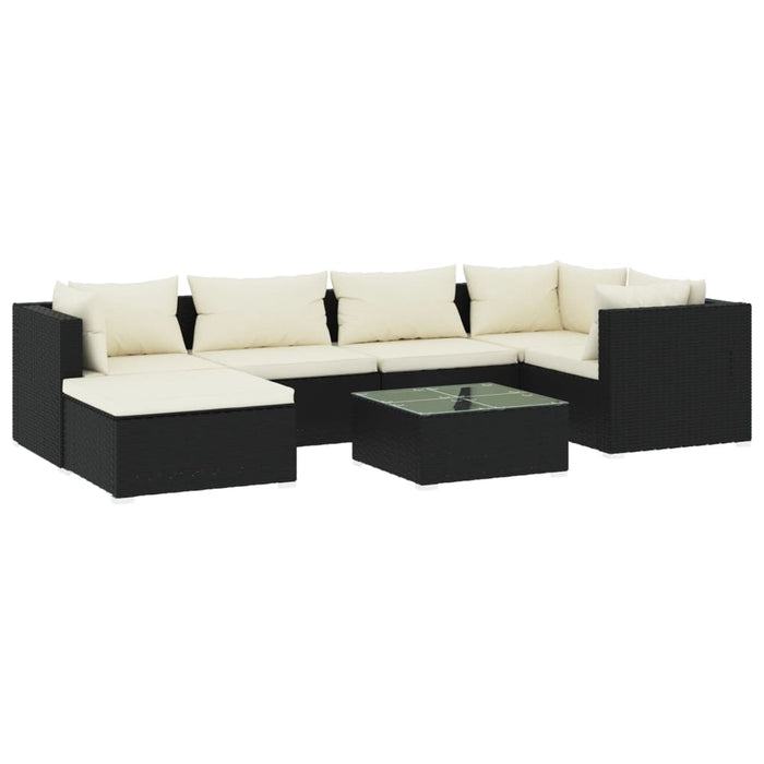 Set mobilier de grădină cu perne, 7 piese, negru, poliratan - WALTI WALTI