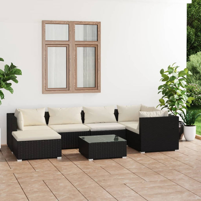 Set mobilier de grădină cu perne, 7 piese, negru, poliratan - WALTI WALTI