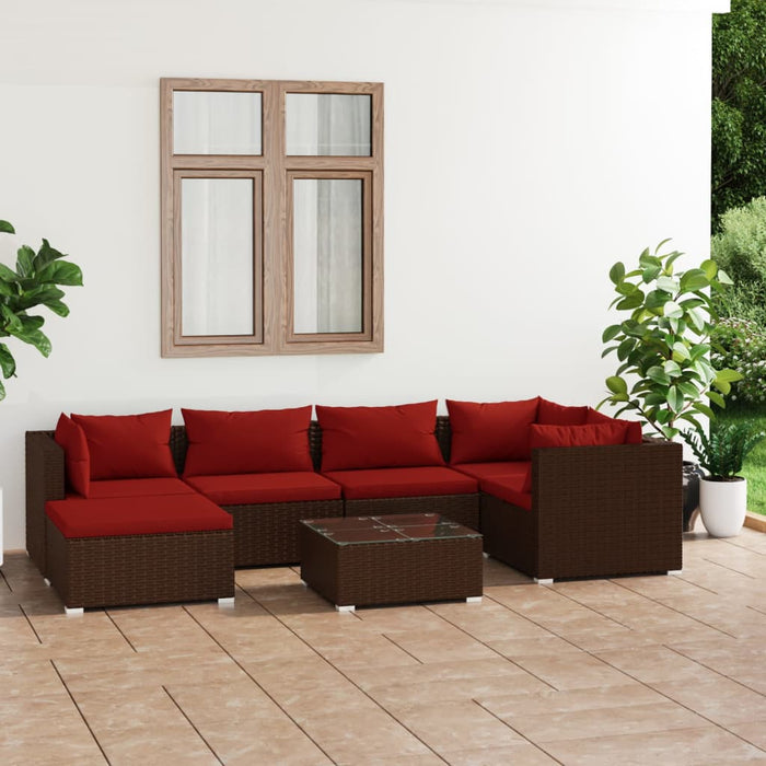 Set mobilier de grădină cu perne, 7 piese, maro, poliratan - WALTI WALTI