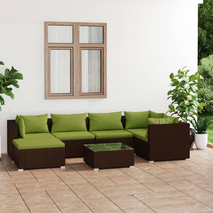 Set mobilier de grădină cu perne, 7 piese, maro, poliratan - WALTI WALTI