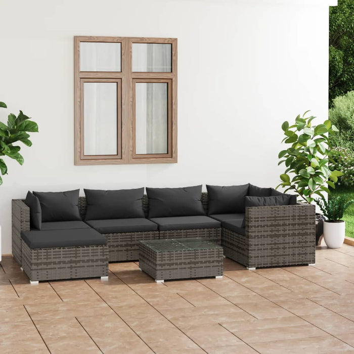Set mobilier de grădină cu perne, 7 piese, gri, poliratan WALTI