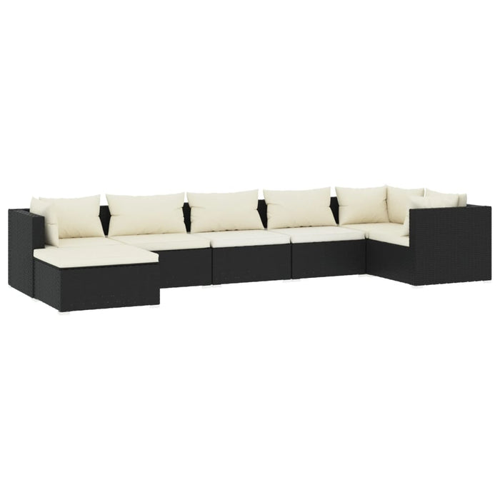Set mobilier de grădină cu perne, 7 piese, negru, poliratan WALTI