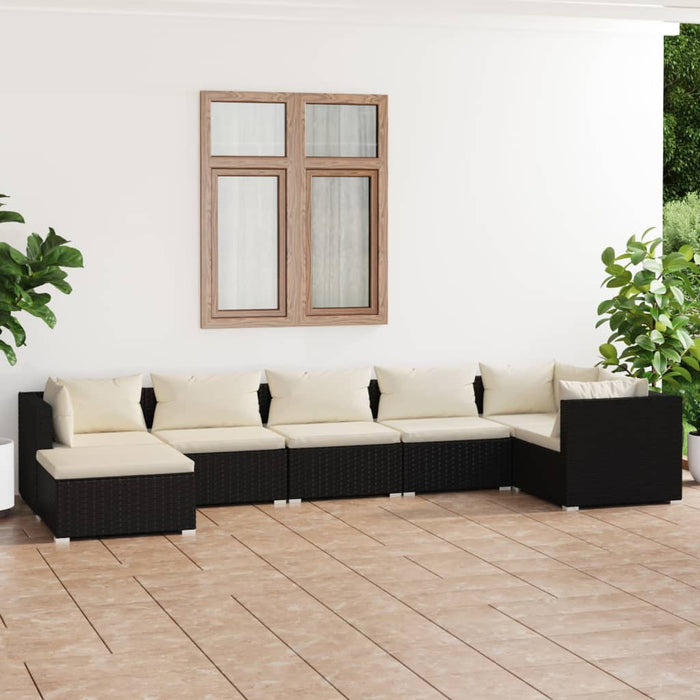 Set mobilier de grădină cu perne, 7 piese, negru, poliratan WALTI