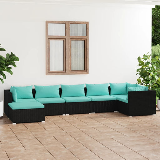 Set mobilier de grădină cu perne, 7 piese, negru, poliratan - WALTI WALTI