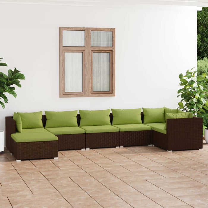 Set mobilier de grădină cu perne, 7 piese, maro, poliratan WALTI