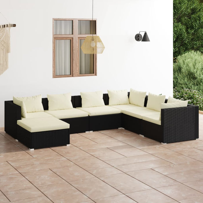 Set mobilier de grădină cu perne, 7 piese, negru, poliratan - WALTI WALTI