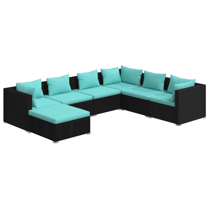 Set mobilier de grădină cu perne, 7 piese, negru, poliratan - WALTI WALTI