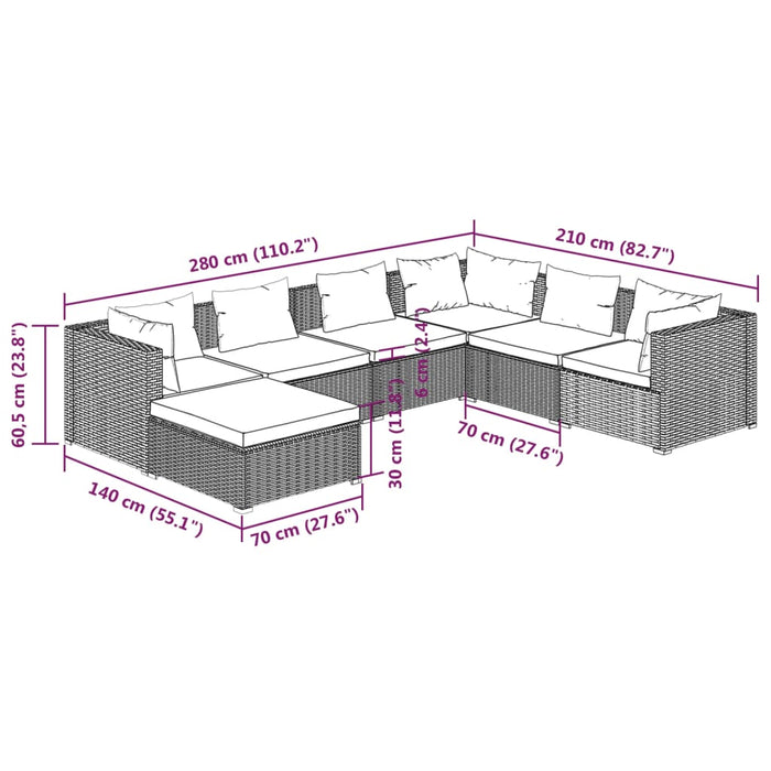 Set mobilier de grădină cu perne, 7 piese, negru, poliratan - WALTI WALTI
