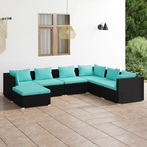 Set mobilier de grădină cu perne, 7 piese, negru, poliratan - WALTI WALTI