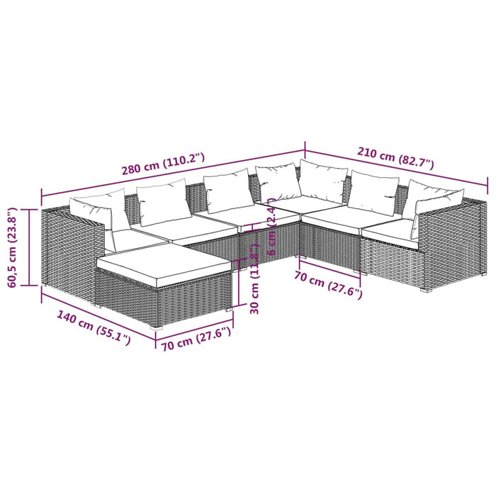 Set mobilier de grădină cu perne, 7 piese, maro, poliratan - WALTI WALTI