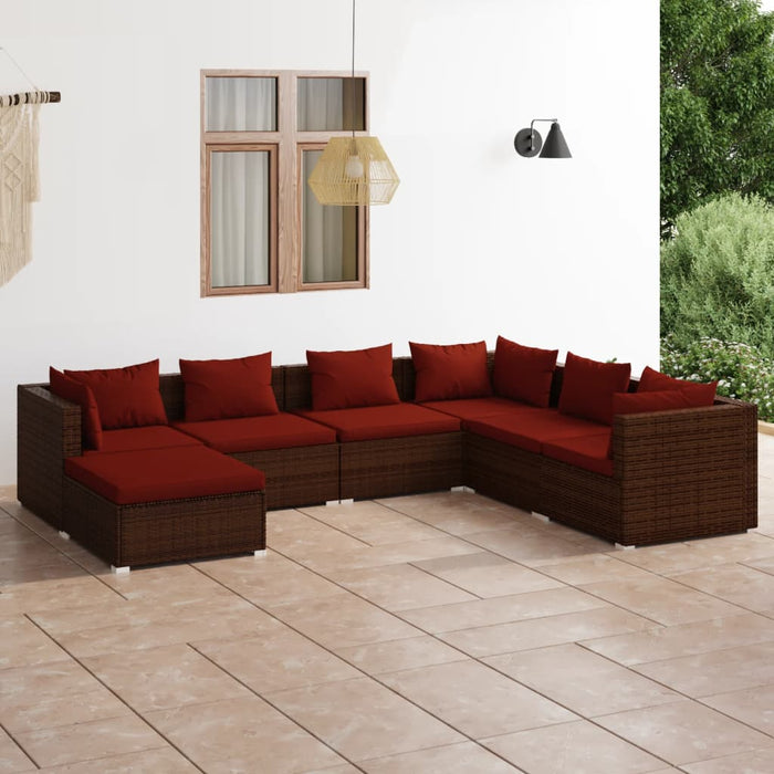 Set mobilier de grădină cu perne, 7 piese, maro, poliratan - WALTI WALTI