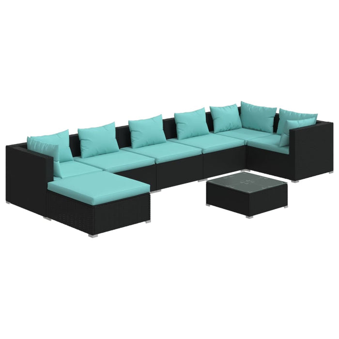 Set mobilier de grădină cu perne, 8 piese, negru, poliratan WALTI