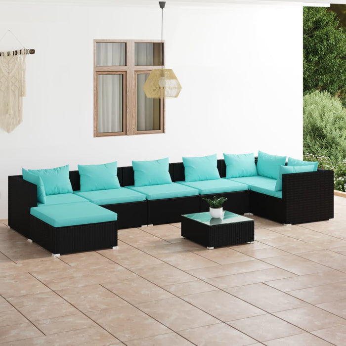 Set mobilier de grădină cu perne, 8 piese, negru, poliratan WALTI