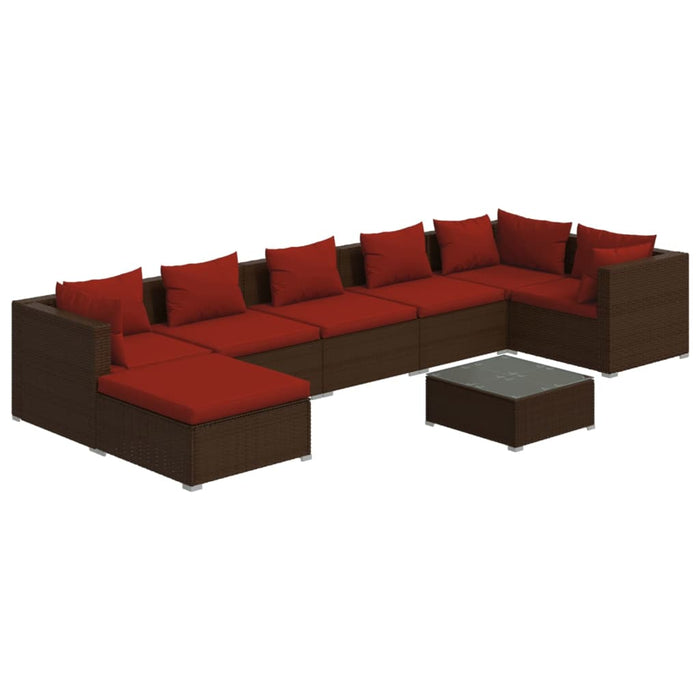 Set mobilier de grădină cu perne, 8 piese, maro, poliratan WALTI