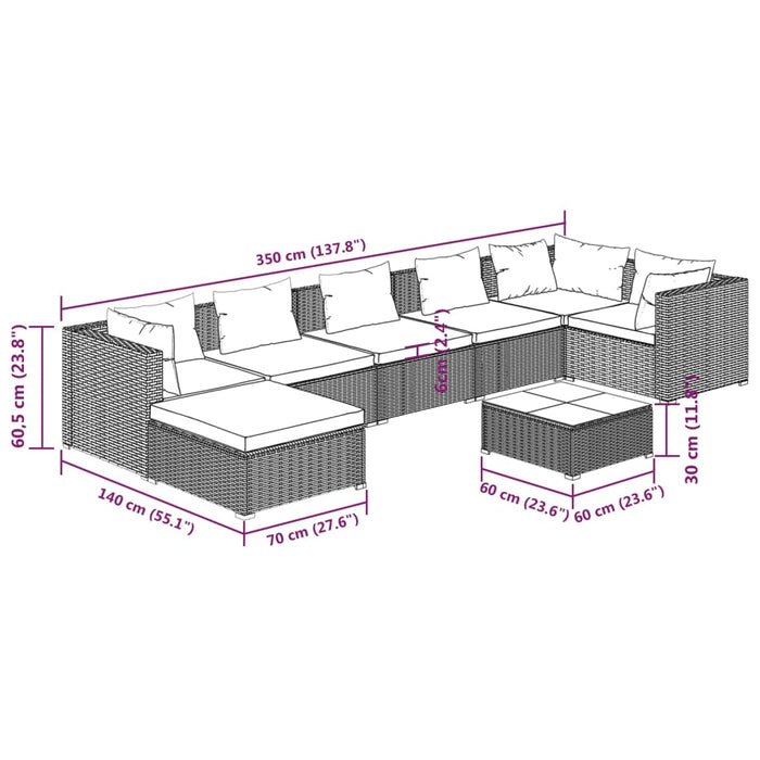 Set mobilier de grădină cu perne, 8 piese, maro, poliratan WALTI