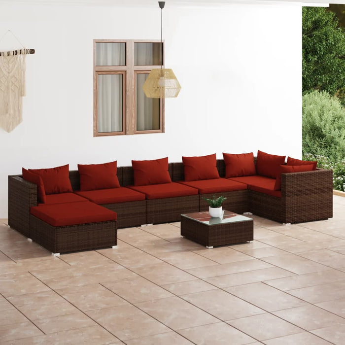 Set mobilier de grădină cu perne, 8 piese, maro, poliratan WALTI