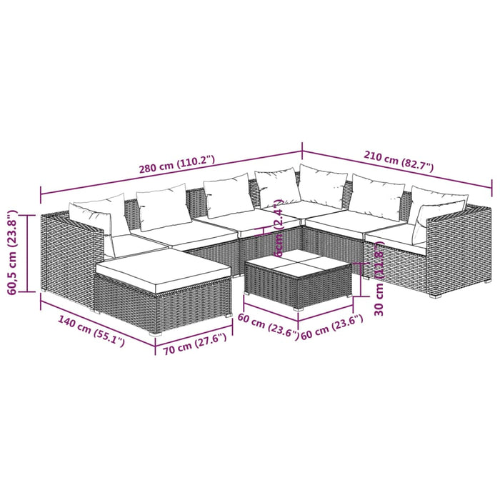 Set mobilier de grădină cu perne, 8 piese, negru, poliratan - WALTI WALTI
