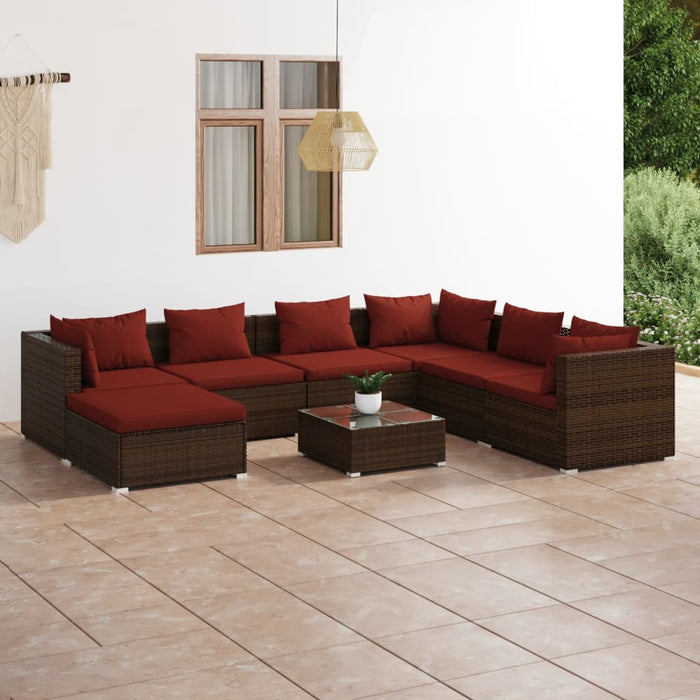Set mobilier de grădină cu perne, 8 piese, maro, poliratan WALTI