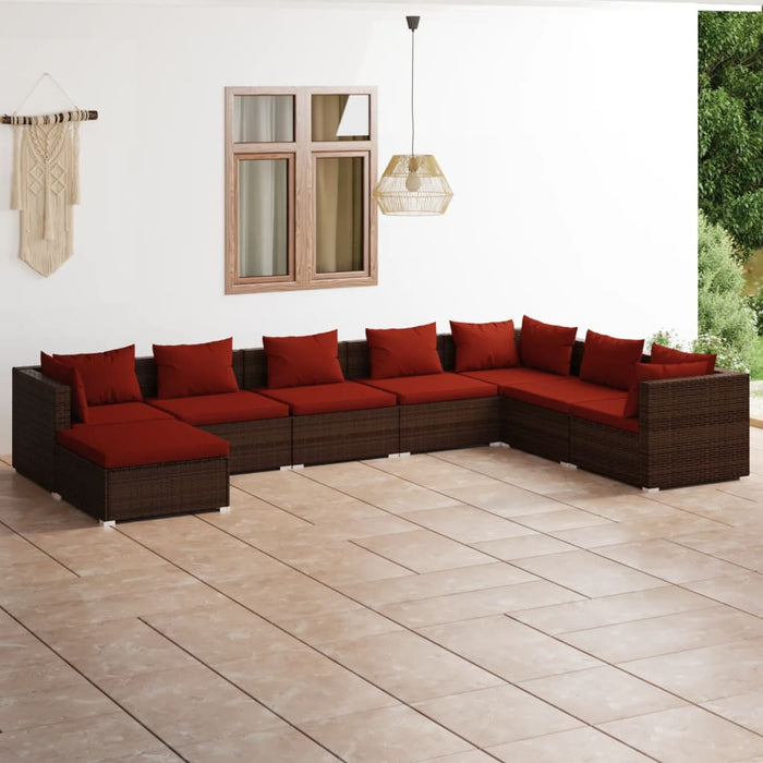Set mobilier de grădină cu perne, 8 piese, maro, poliratan WALTI