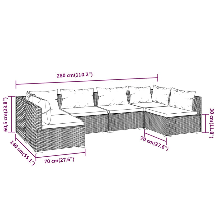 Set mobilier de grădină cu perne, 6 piese, maro, poliratan WALTI