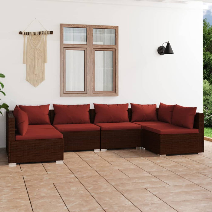Set mobilier de grădină cu perne, 6 piese, maro, poliratan WALTI